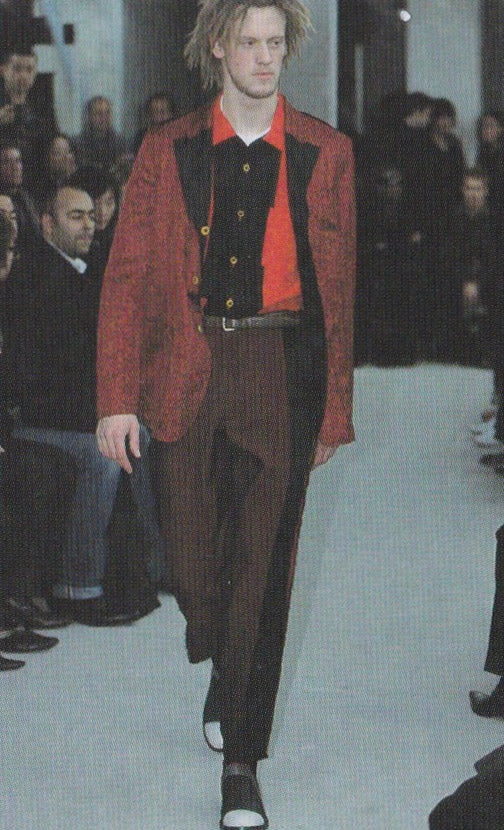 AW02 Comme Des Garcons Homme Plus “Four Blacks” Red Reversible Distressed Wool Jacket