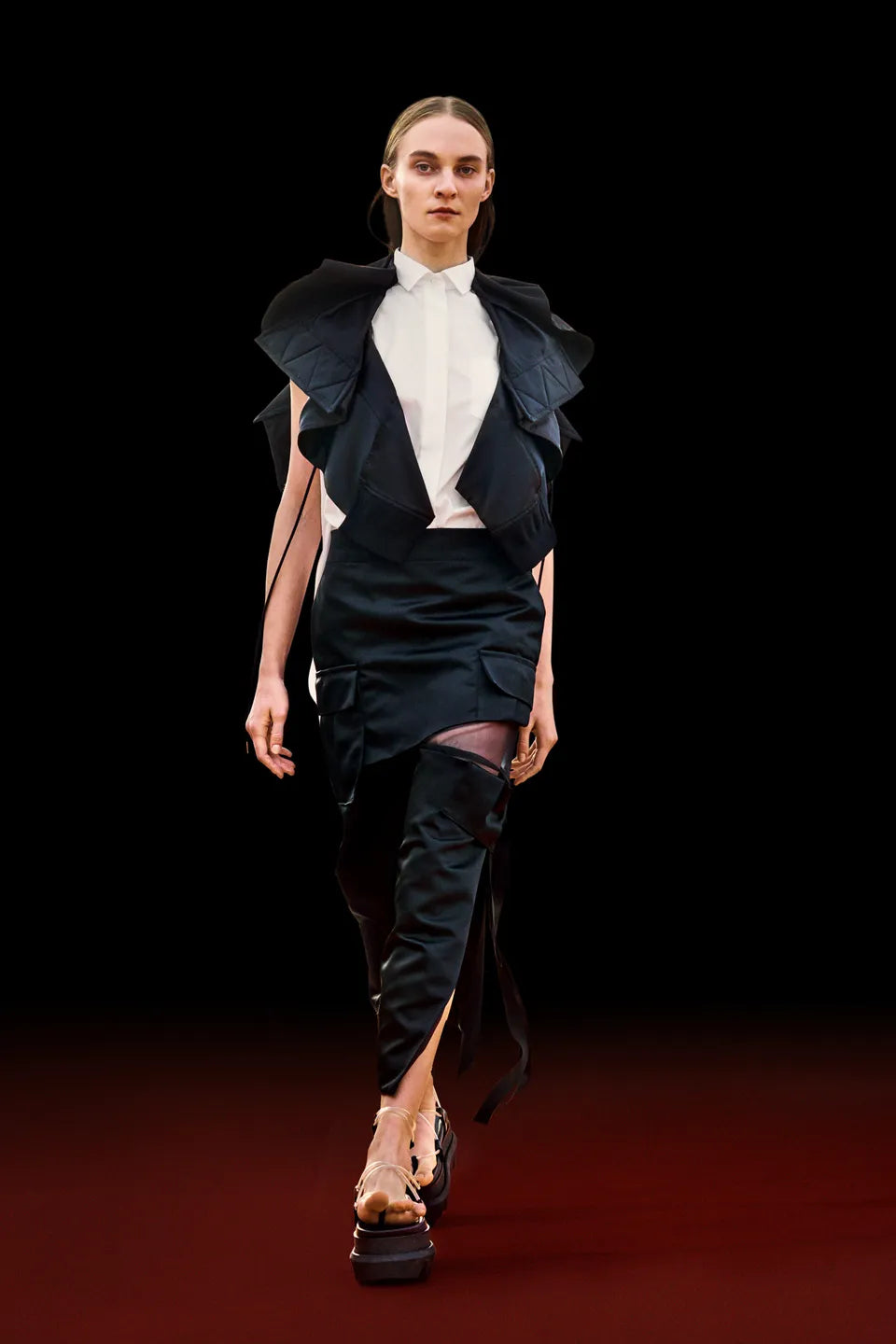 SS22 Sacai Pleated Ruffle Sleeveless Shirt