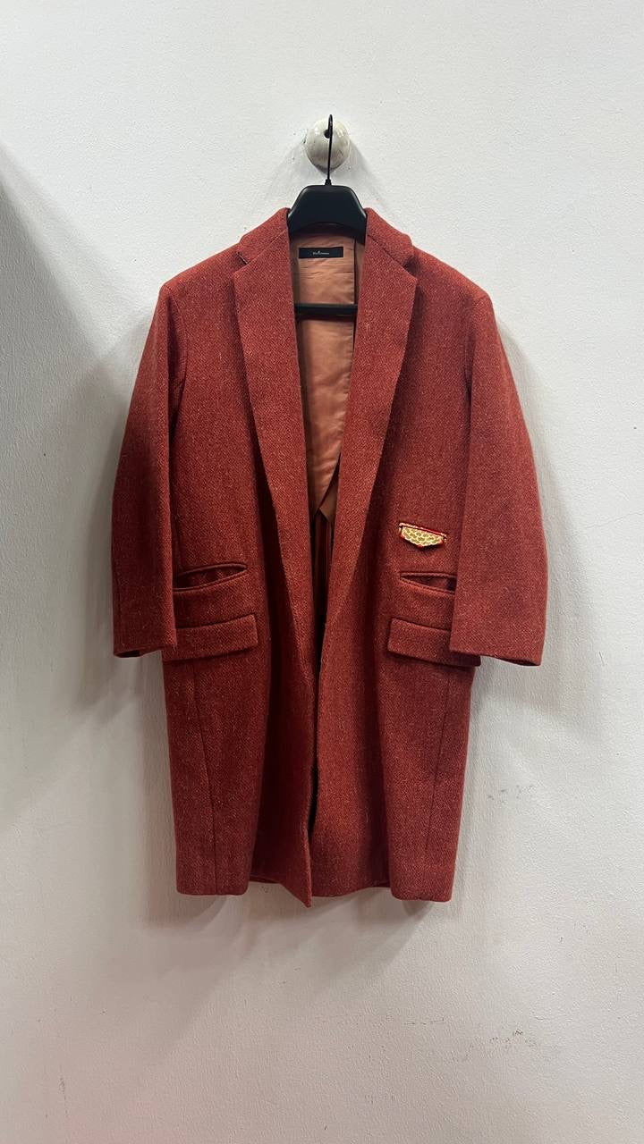 AW14 Blackmeans Vermillion Red Embroidered Tweed Coat