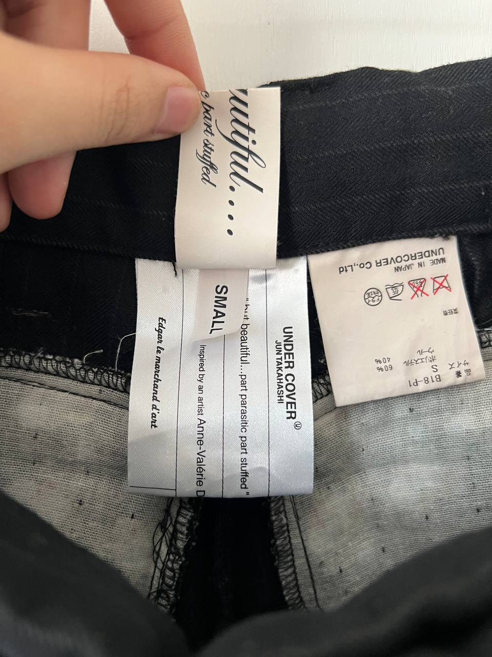 AW04 Undercover "But Beautiful" Pinstripe Multi Button Deconstructed Pants