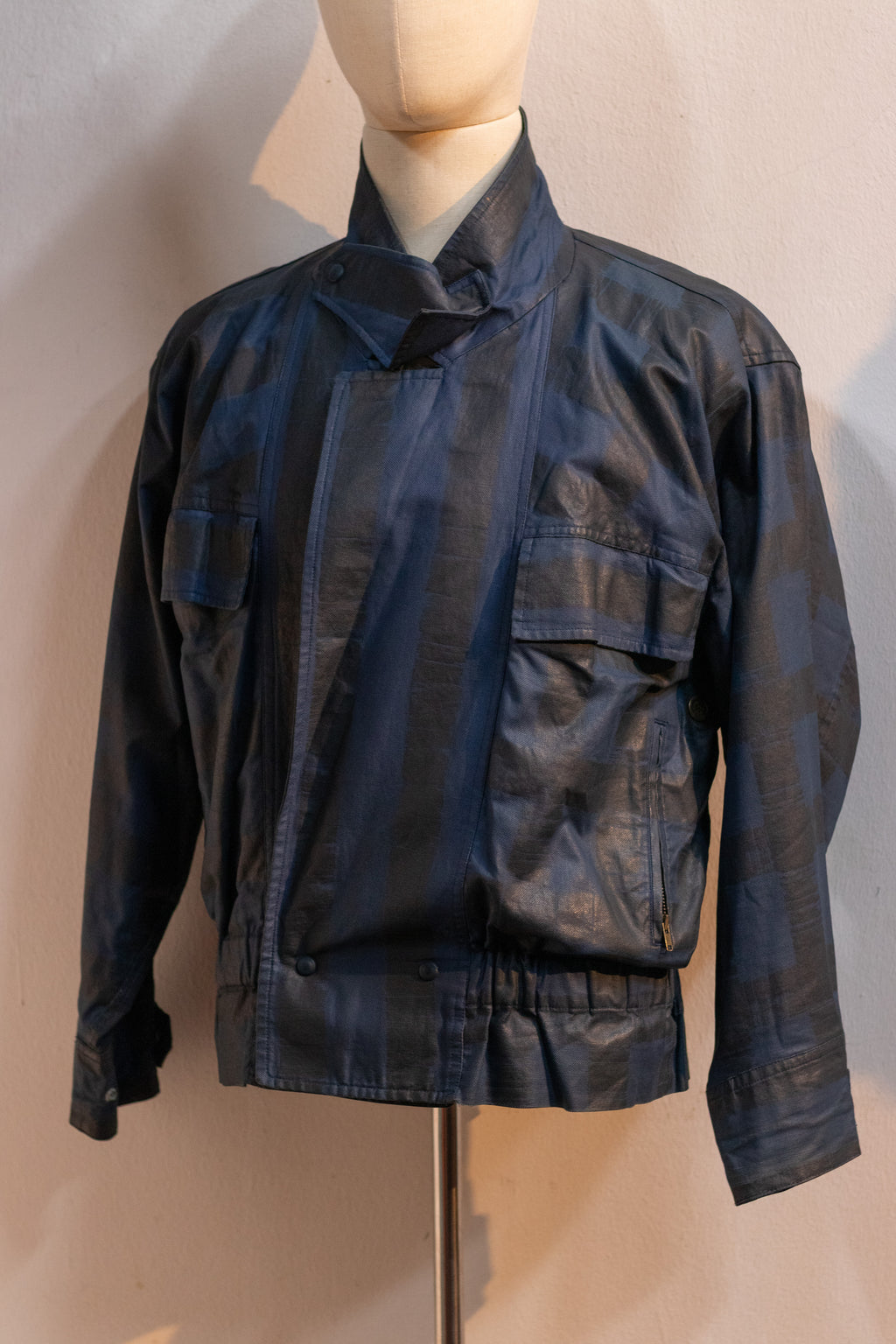 AW85 Issey Miyake Men Waxed Cropped Bomber Moto Jacket
