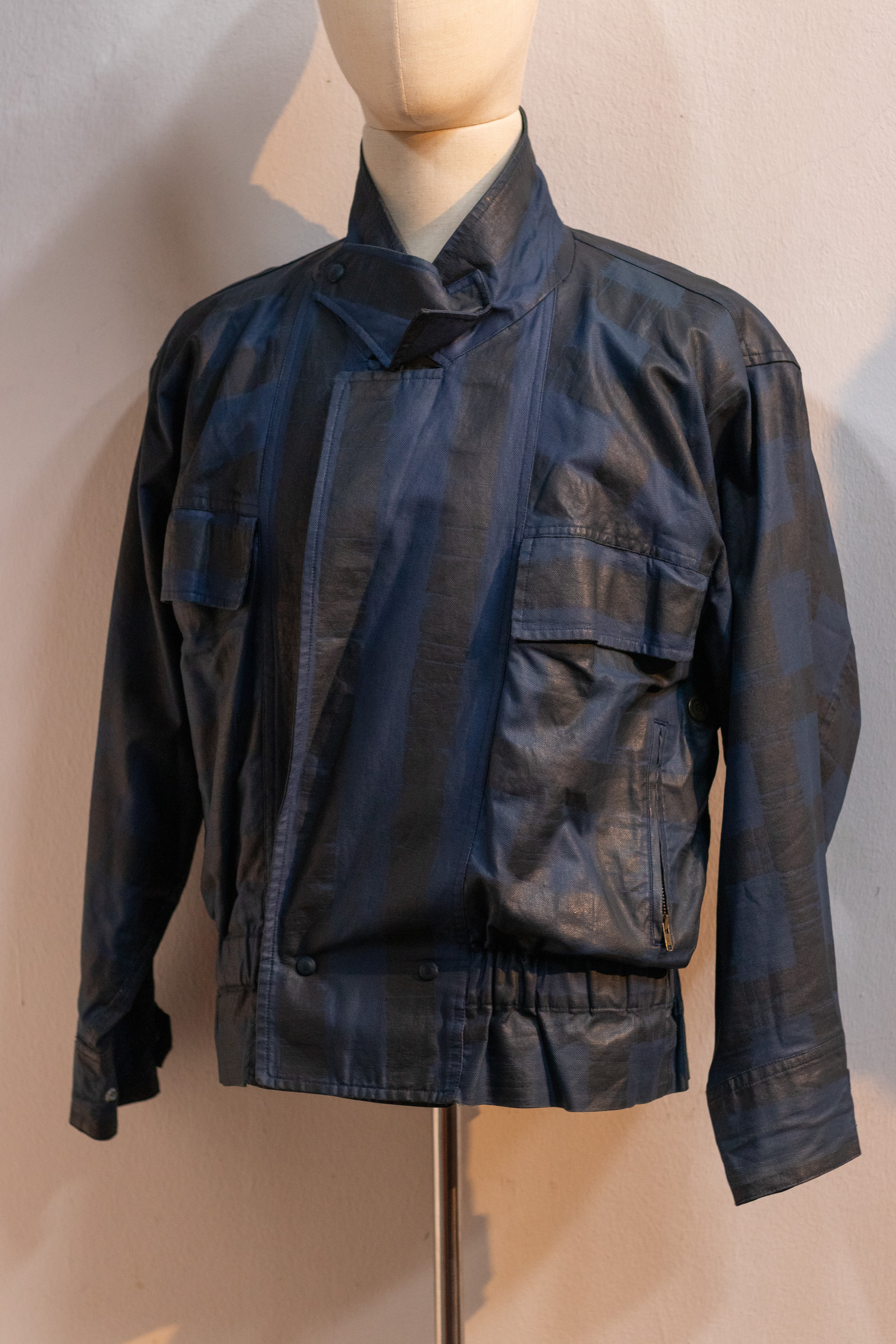 AW85 Issey Miyake Men Waxed Cropped Bomber Moto Jacket
