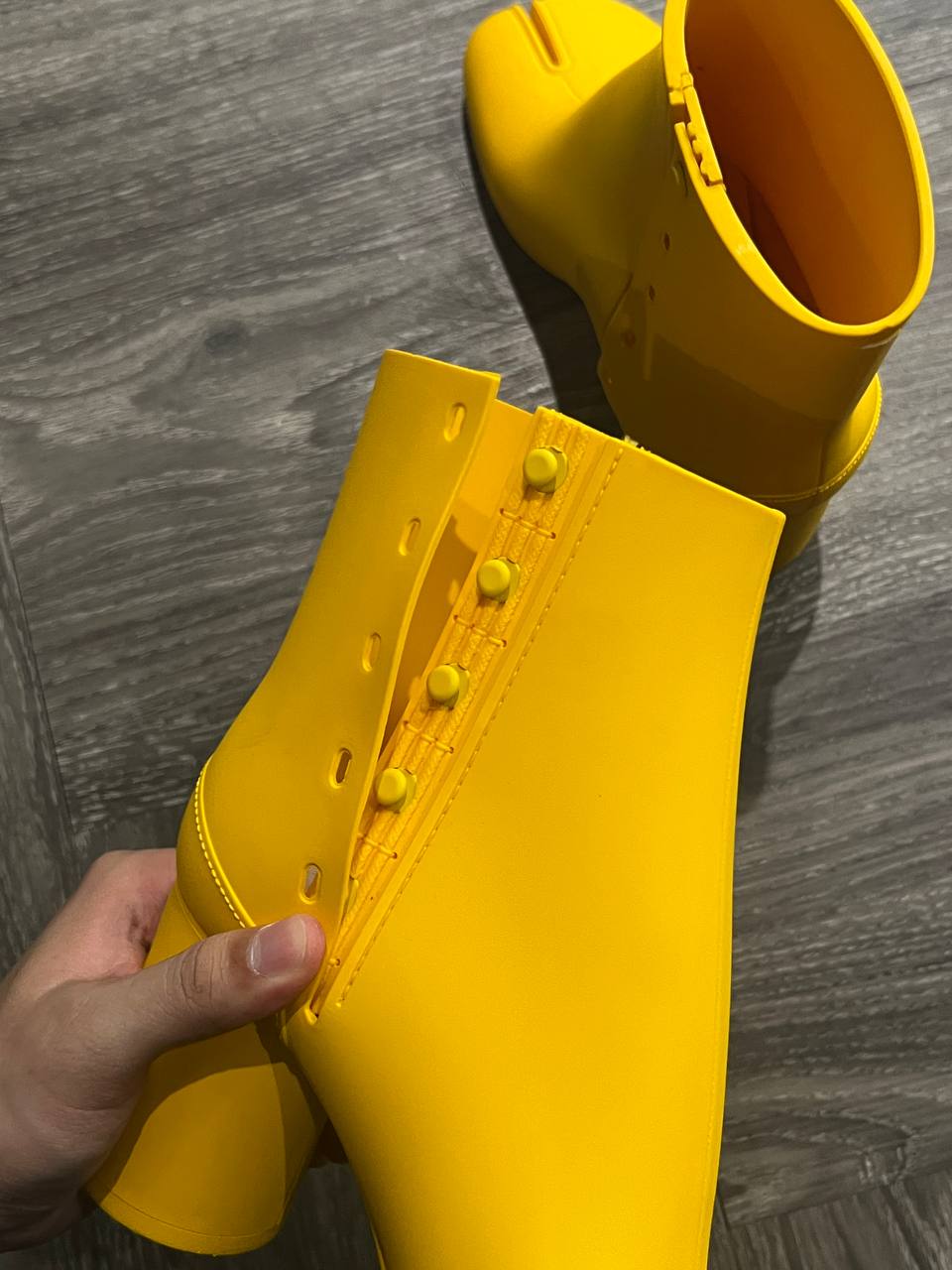 SS22 Maison Margiela Co-Ed Yellow Recycled Rubber Tabi Boots