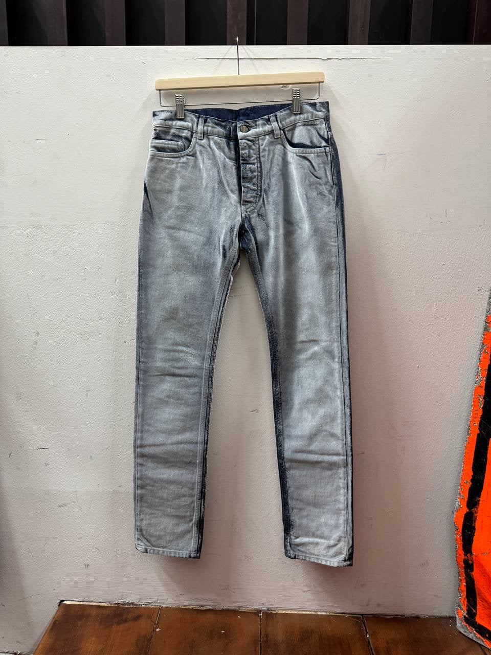 AW09 Maison Martin Margiela Flocked White Paint Denim
