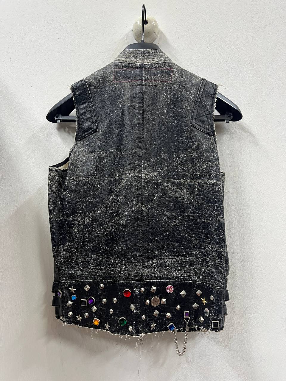 SS03 Junya Watanabe Man Pink x Lewis Leathers AVIAKIT Waxed Denim Studded Jewel Biker Vest 