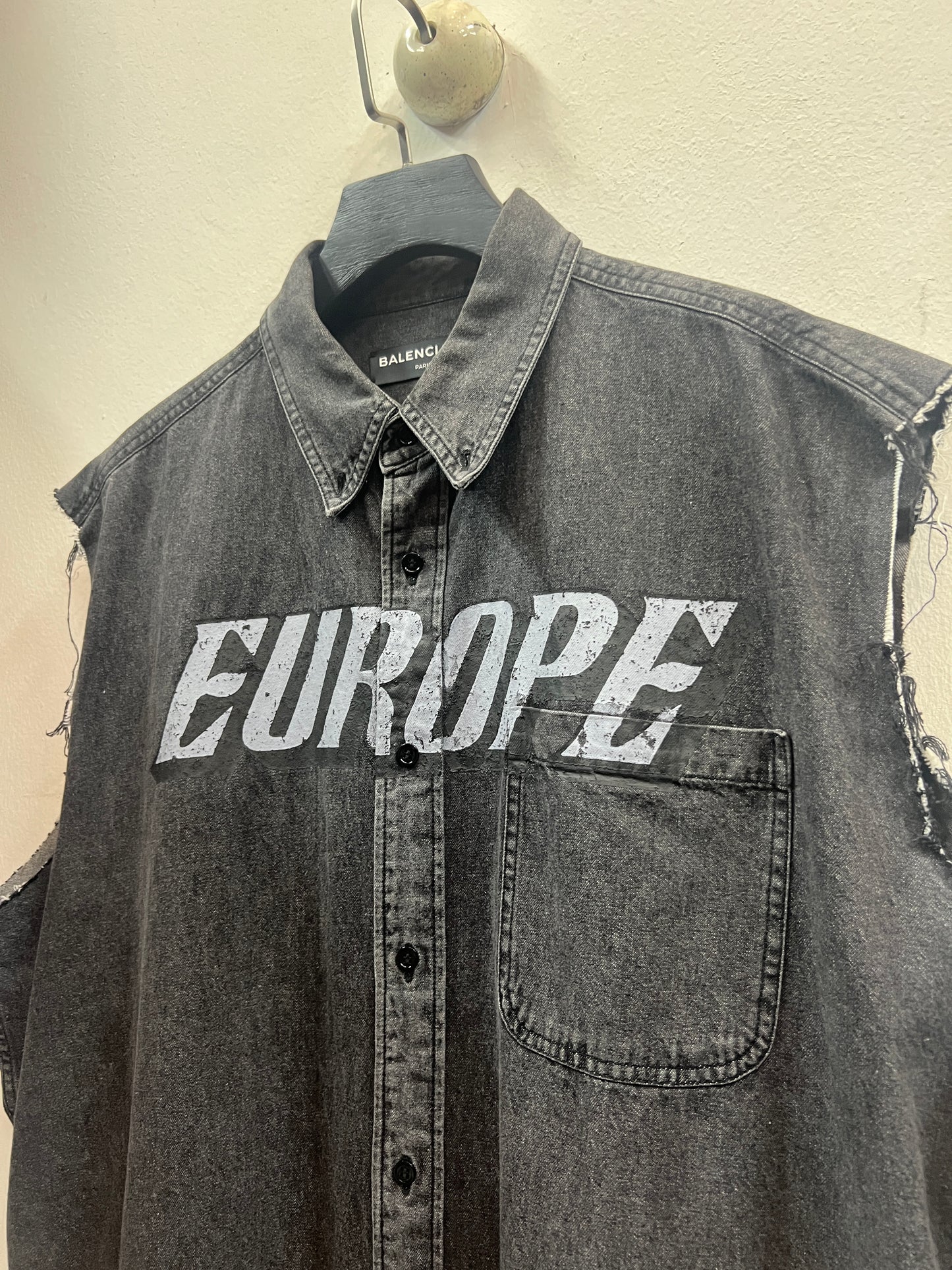 SS18 Balenciaga Europe Distressed Denim Vest