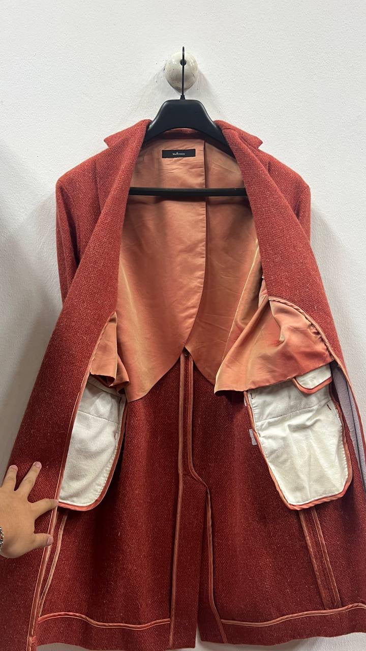 AW14 Blackmeans Vermillion Red Embroidered Tweed Coat
