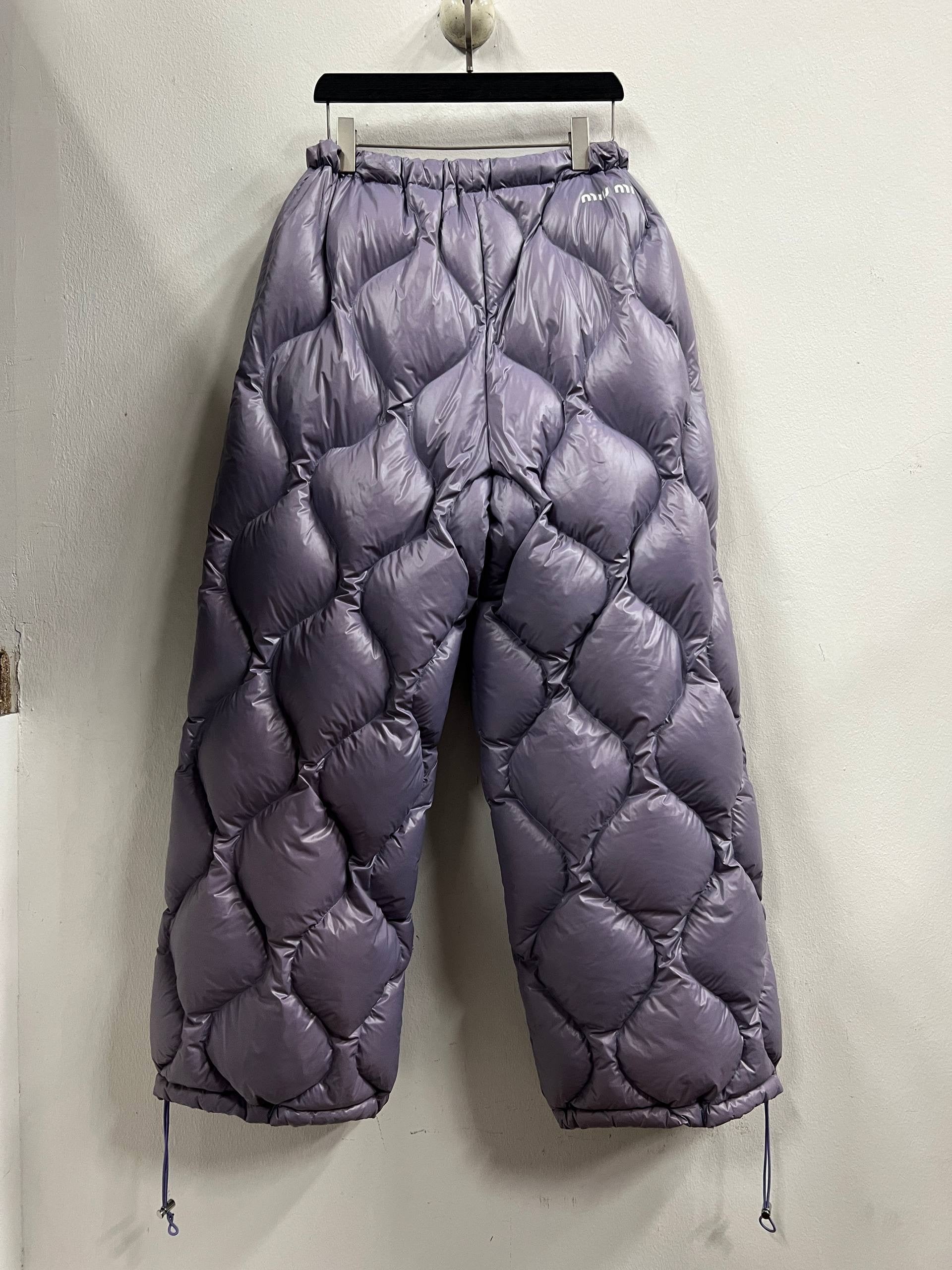 AW21 Miu Miu "Brave Hearts" Diamond Quilted Puffer Track Pants 