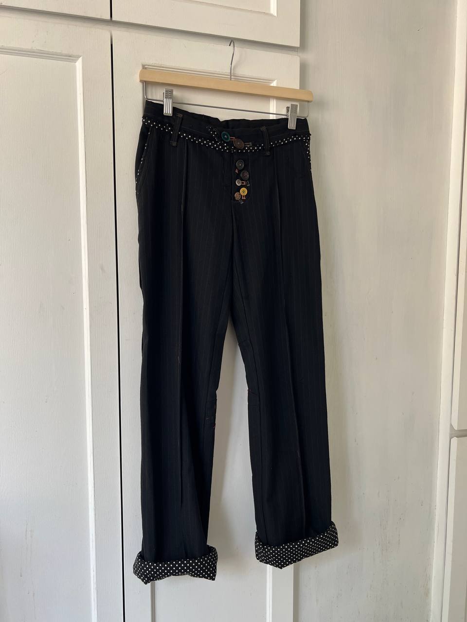 AW04 Undercover "But Beautiful" Pinstripe Multi Button Deconstructed Pants