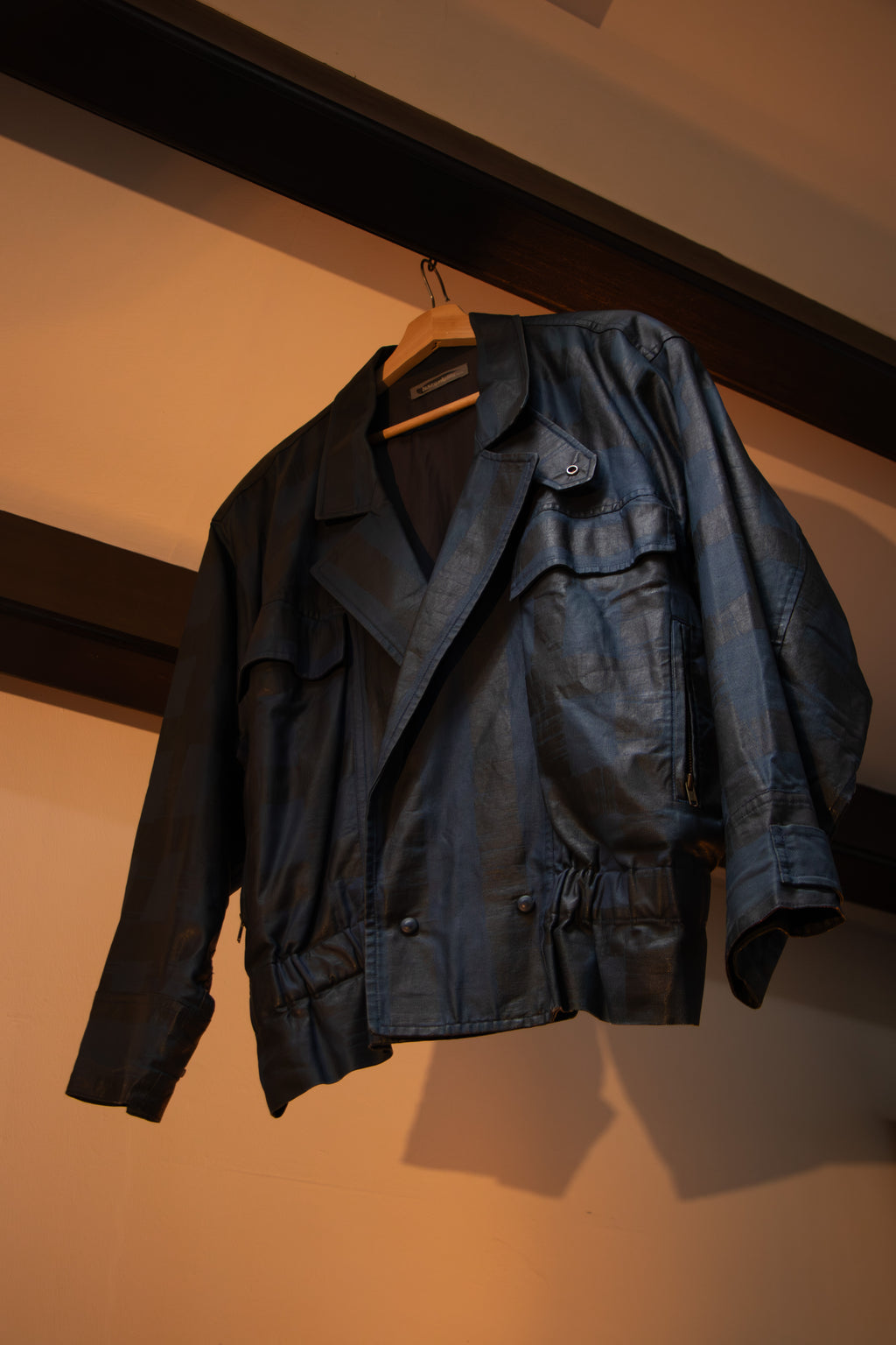 AW85 Issey Miyake Men Waxed Cropped Bomber Moto Jacket