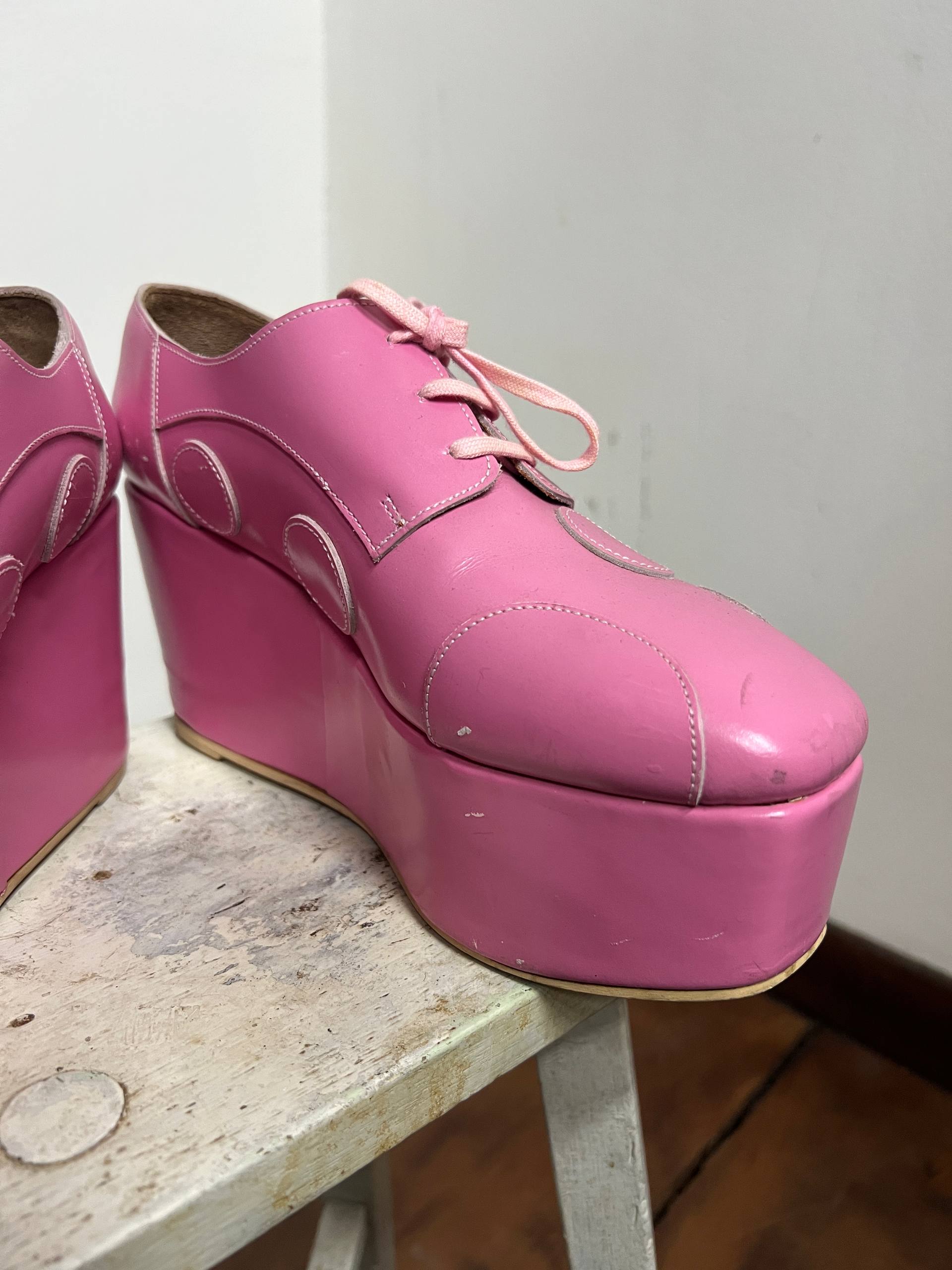 SS15 Junya Watanabe Pink Circle Wedged Platform Shoes