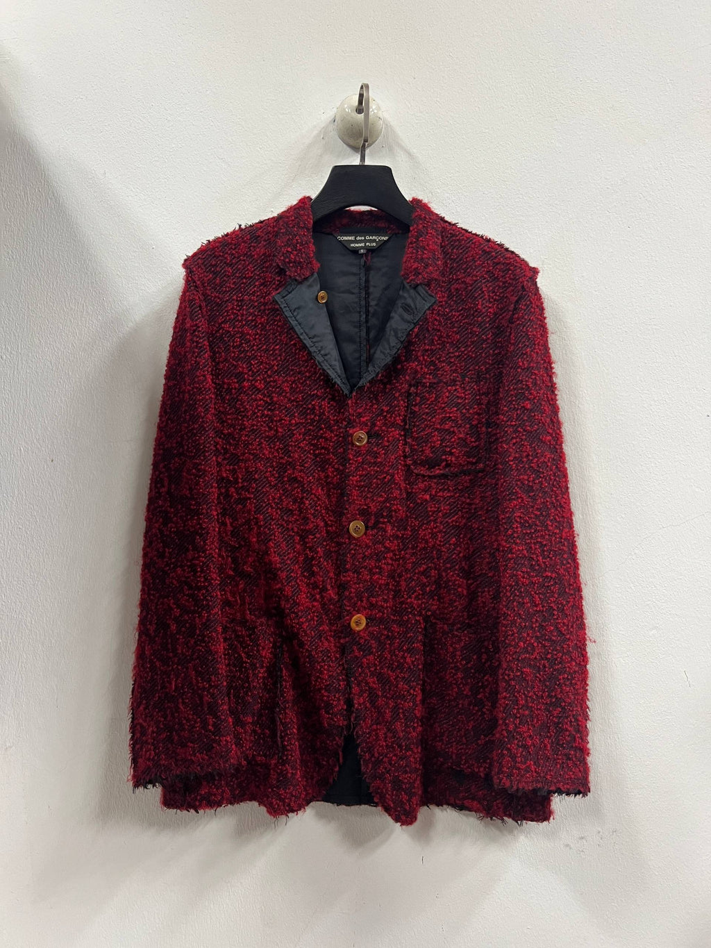 AW02 Comme Des Garcons Homme Plus “Four Blacks” Red Reversible Distressed Wool Jacket