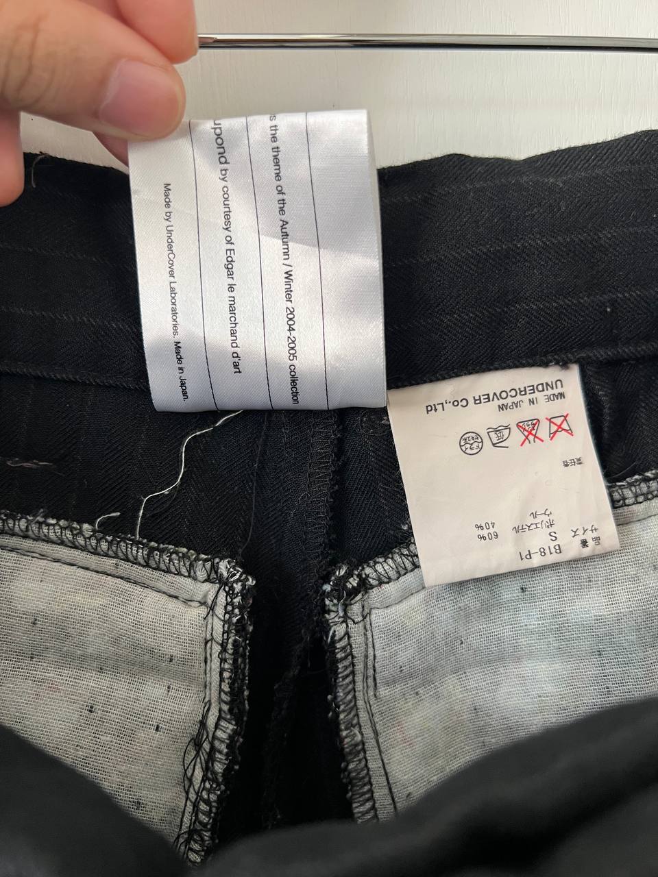 AW04 Undercover "But Beautiful" Pinstripe Multi Button Deconstructed Pants