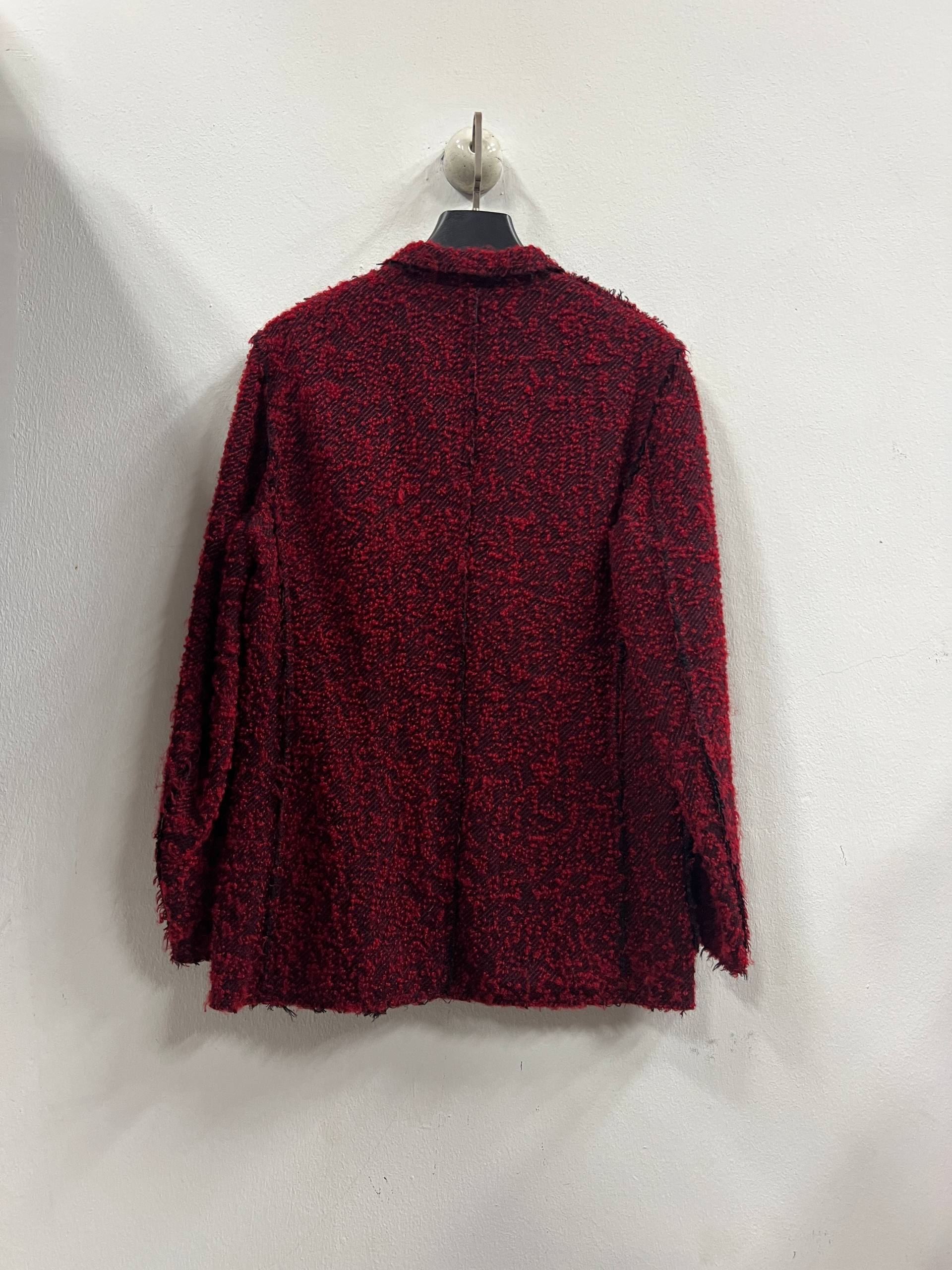 AW02 Comme Des Garcons Homme Plus “Four Blacks” Red Reversible Distressed Wool Jacket