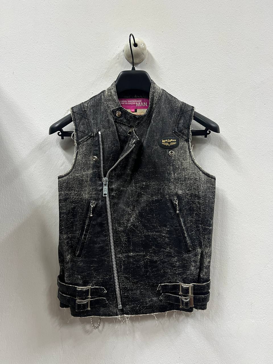 SS03 Junya Watanabe Man Pink x Lewis Leathers AVIAKIT Waxed Denim Studded Jewel Biker Vest 