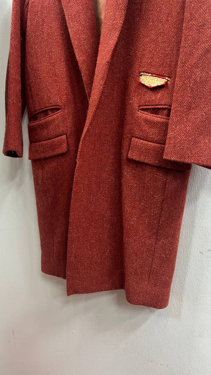AW14 Blackmeans Vermillion Red Embroidered Tweed Coat