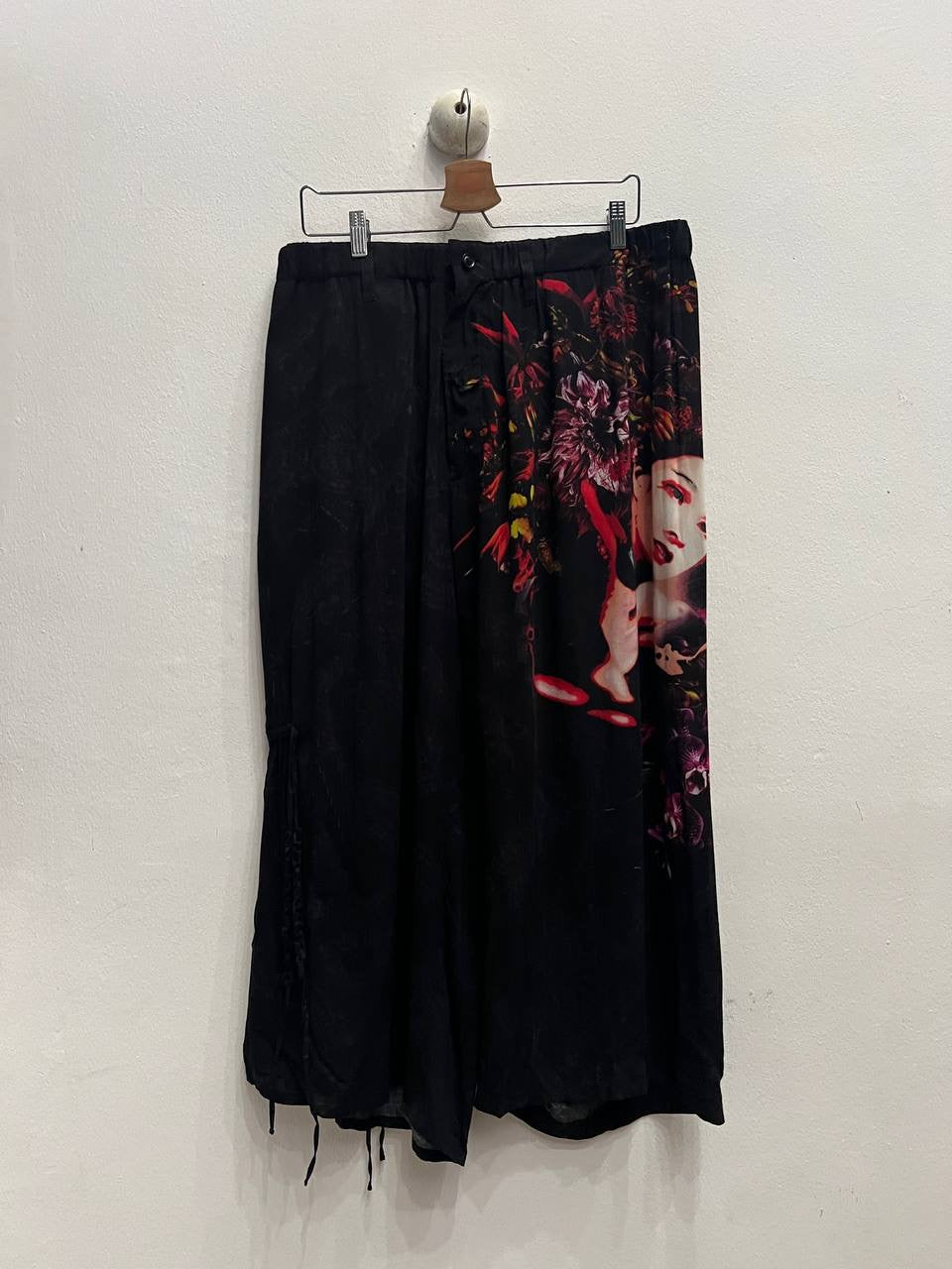 SS19 Yohji Yamamoto Pour Homme Black Scandal Ukiyo-e Gather Drawstring Pants