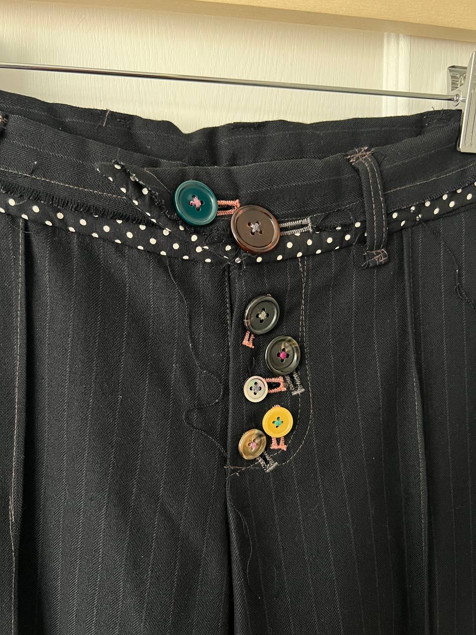 AW04 Undercover "But Beautiful" Pintstripe Multi Button Deconstructed Pants