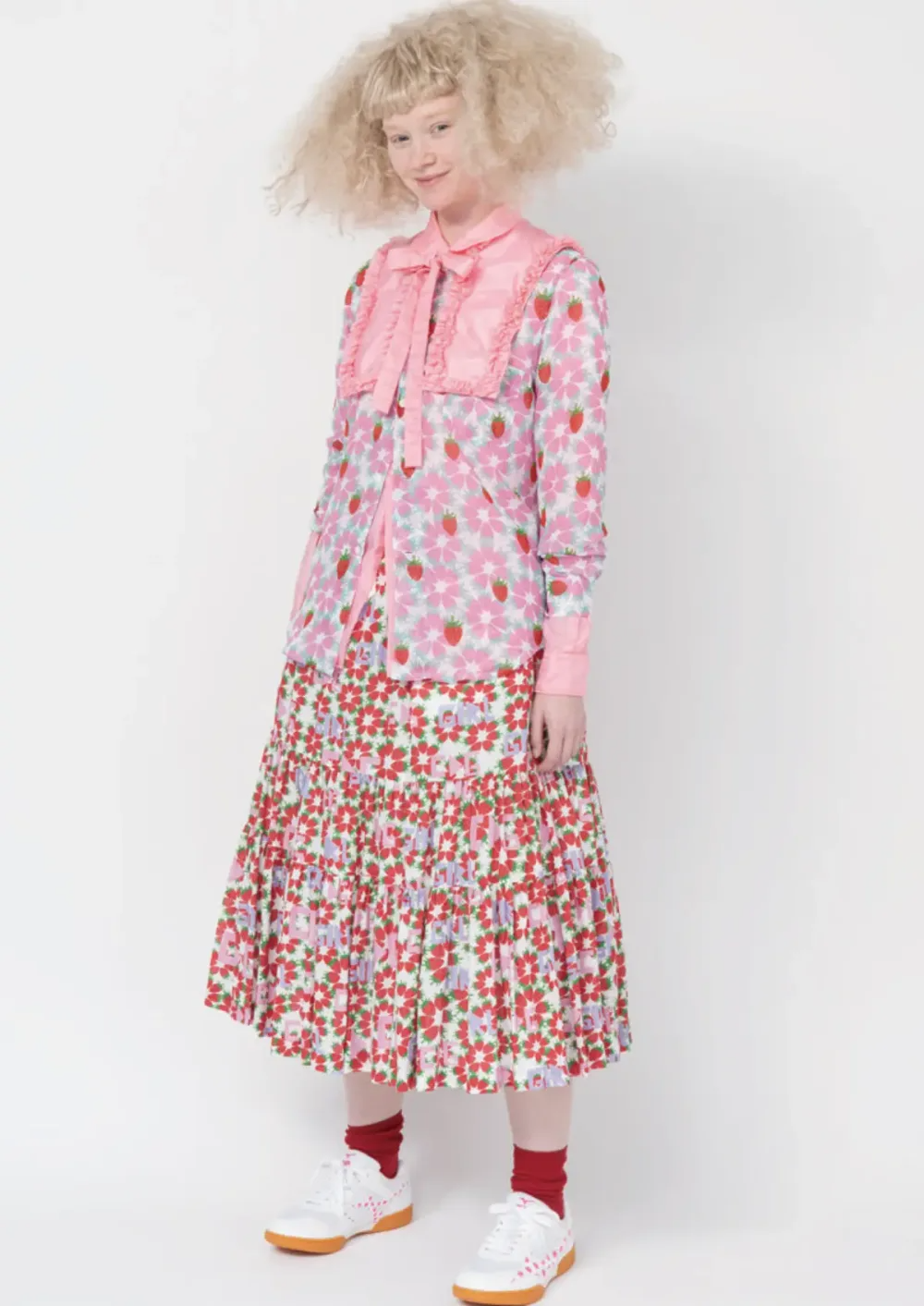SS26 Comme Des Garcons GIRL Taffeta Ruffled Blouse