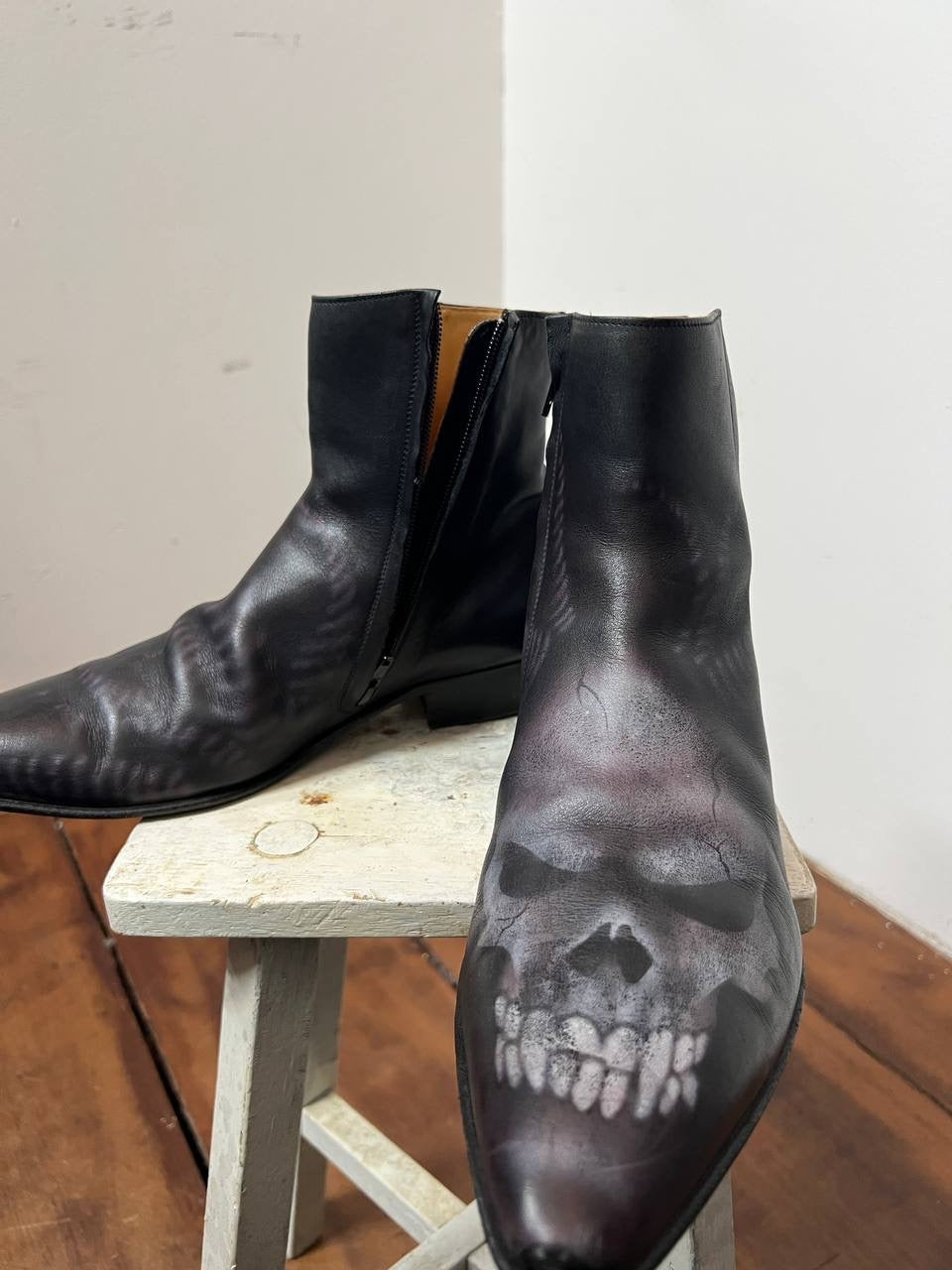 AW08 Maison Martin Margiela Line 22 Hand Painted Skull Boots (Numbered 037/100)