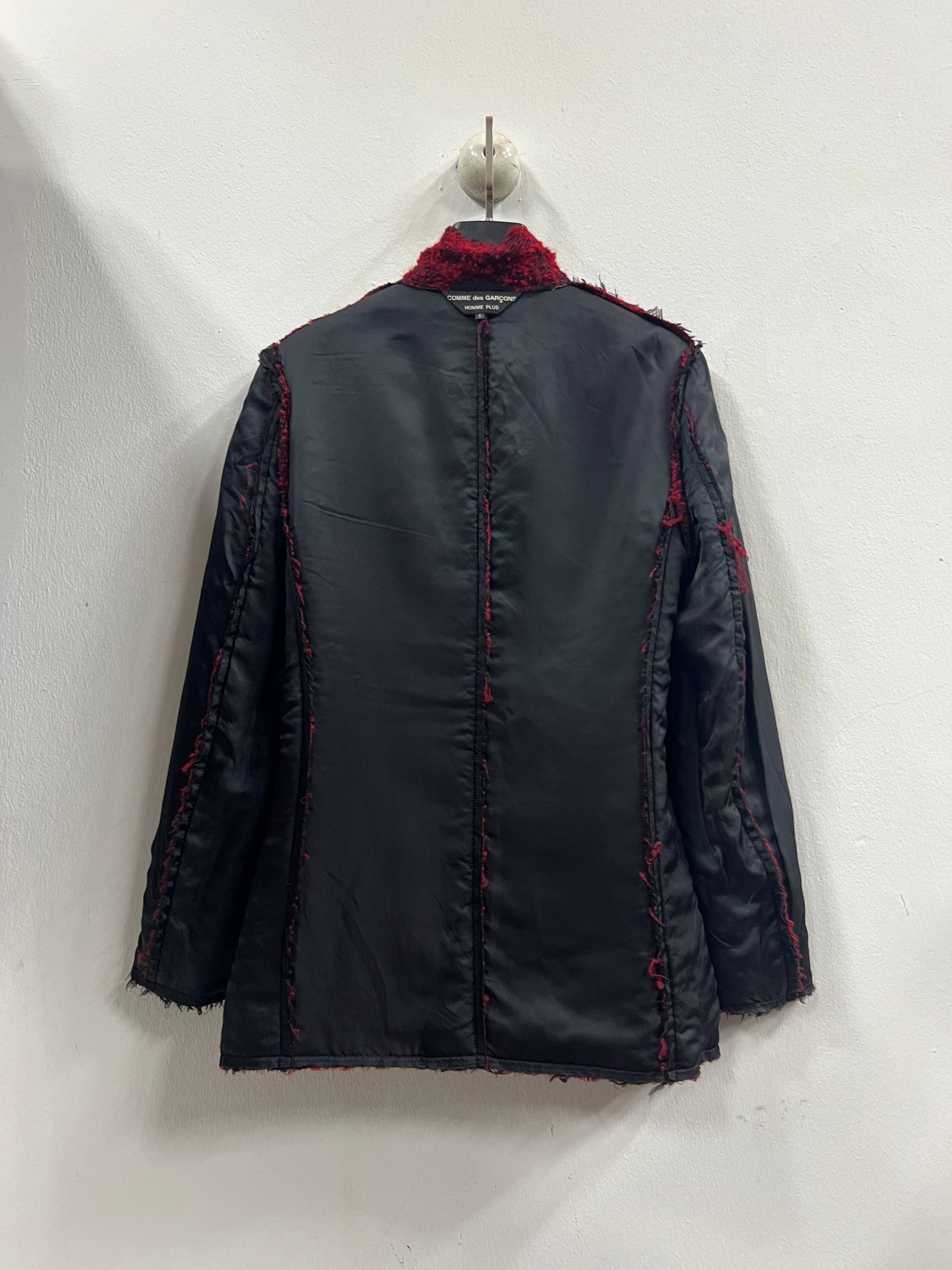 AW02 Comme Des Garcons Homme Plus “Four Blacks” Red Reversible Distressed Wool Jacket
