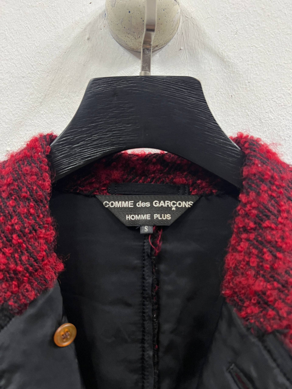 AW02 Comme Des Garcons Homme Plus “Four Blacks” Red Reversible Distressed Wool Jacket