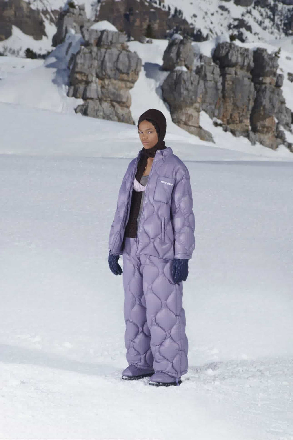 AW21 Miu Miu "Brave Hearts" Diamond Quilted Puffer Track Pants 