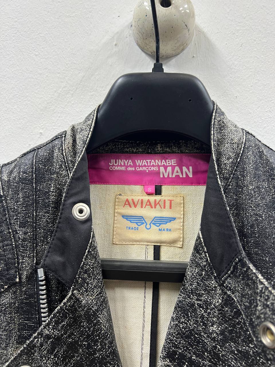 SS03 Junya Watanabe Man Pink x Lewis Leathers AVIAKIT Waxed Denim Studded Jewel Biker Vest 