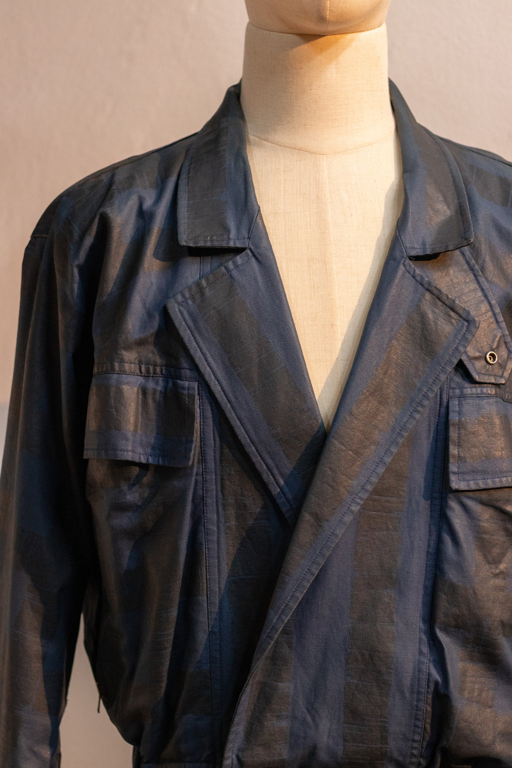 AW85 Issey Miyake Men Waxed Cropped Bomber Moto Jacket