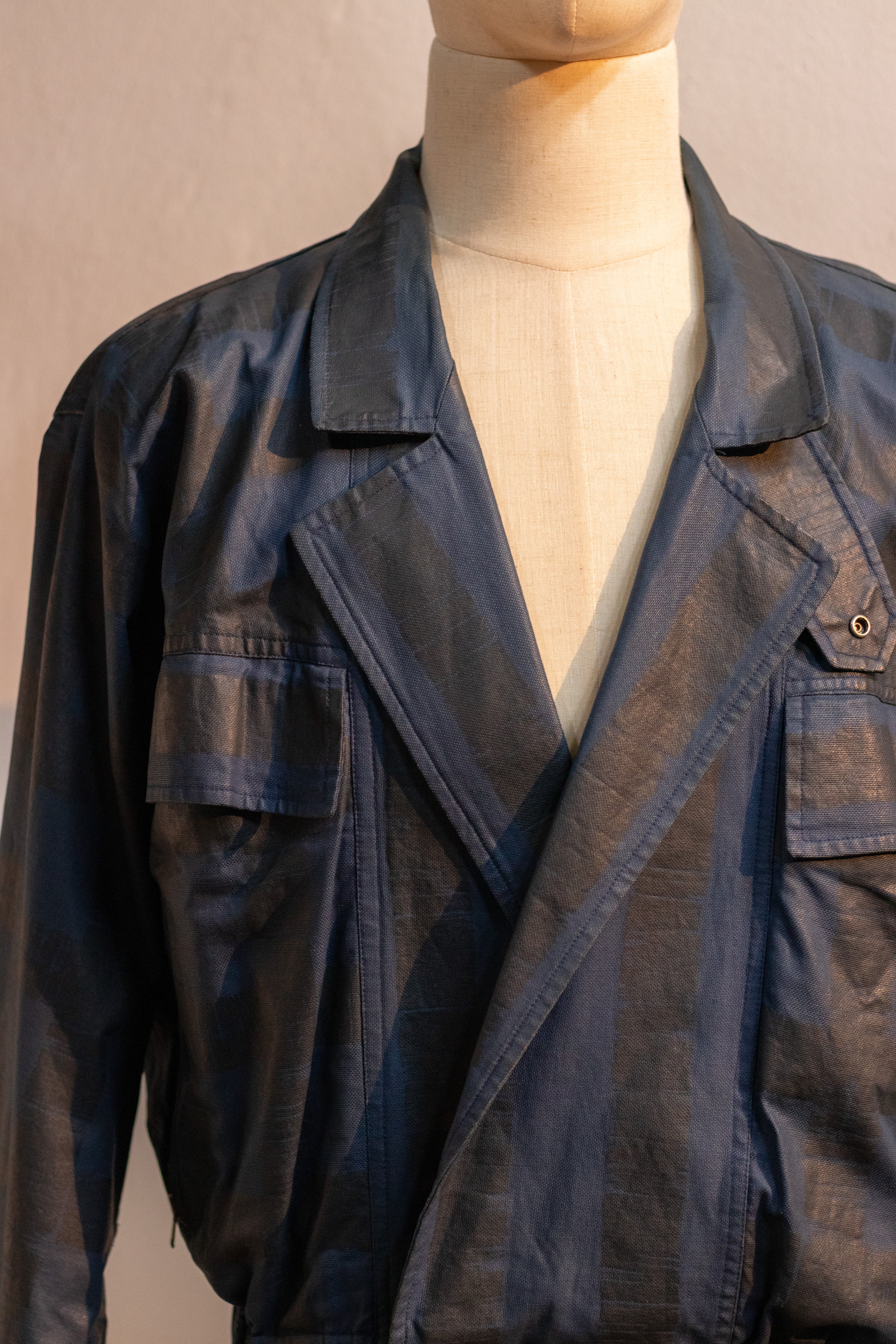 AW85 Issey Miyake Men Waxed Cropped Bomber Moto Jacket