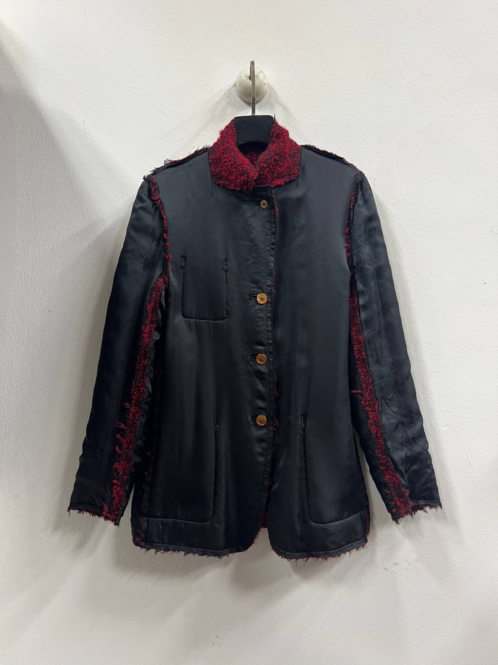 AW02 Comme Des Garcons Homme Plus “Four Blacks” Red Reversible Distressed Wool Jacket