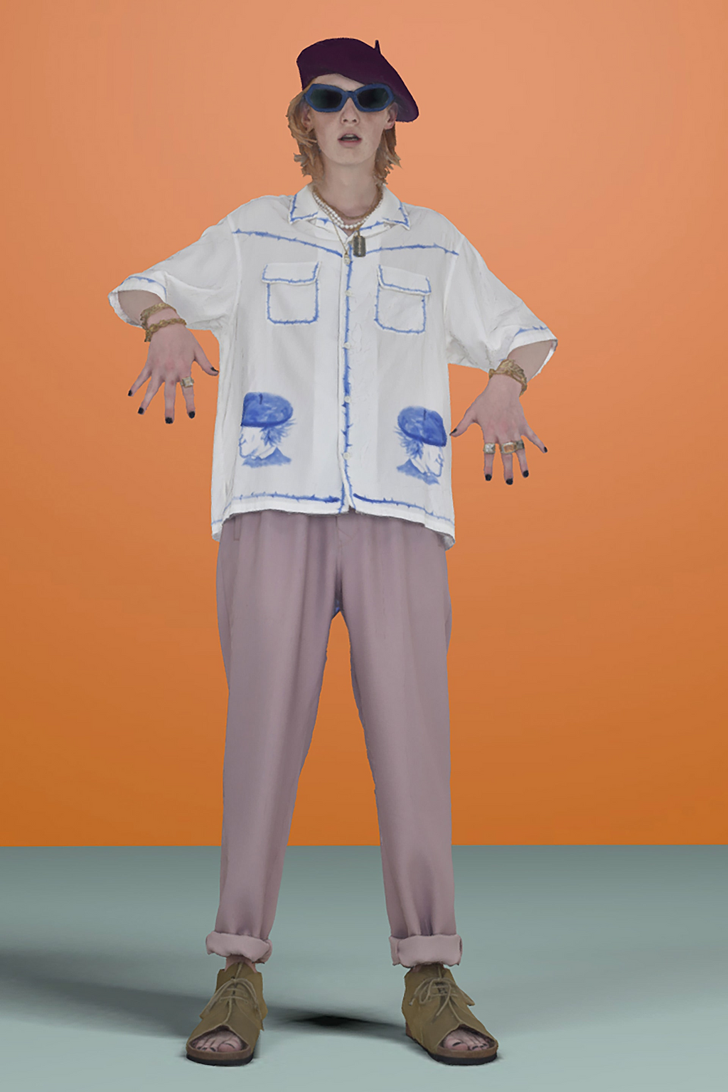 SS21 Undercover Camp Collar Porcelain Button Up Shirt