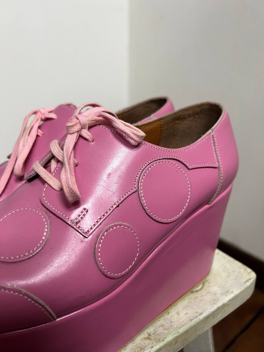 SS15 Junya Watanabe Pink Circle Wedged Platform Shoes
