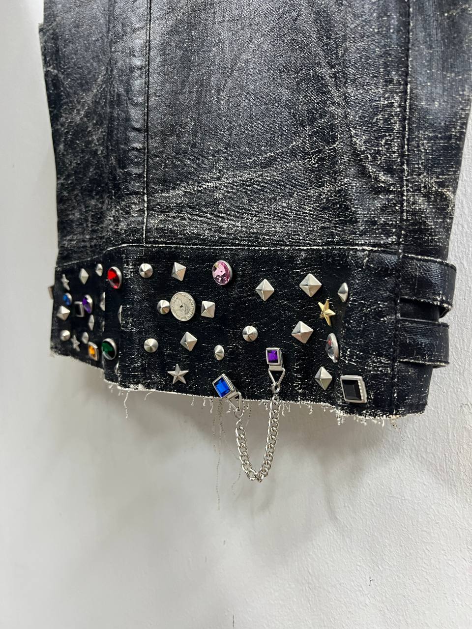 SS03 Junya Watanabe Man Pink x Lewis Leathers AVIAKIT Waxed Denim Studded Jewel Biker Vest 
