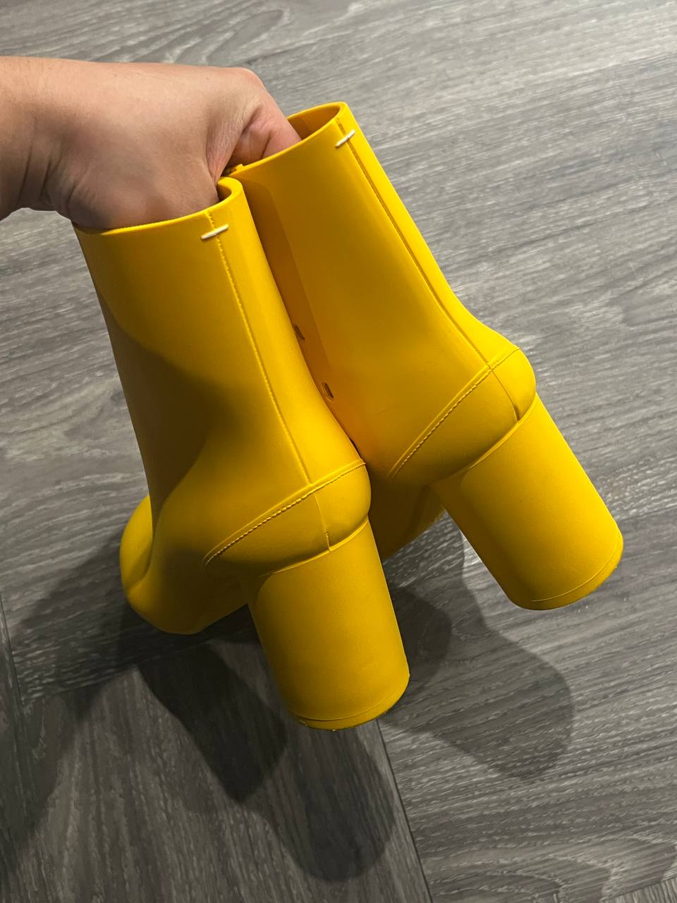 SS22 Maison Margiela Co-Ed Yellow Recycled Rubber Tabi Boots