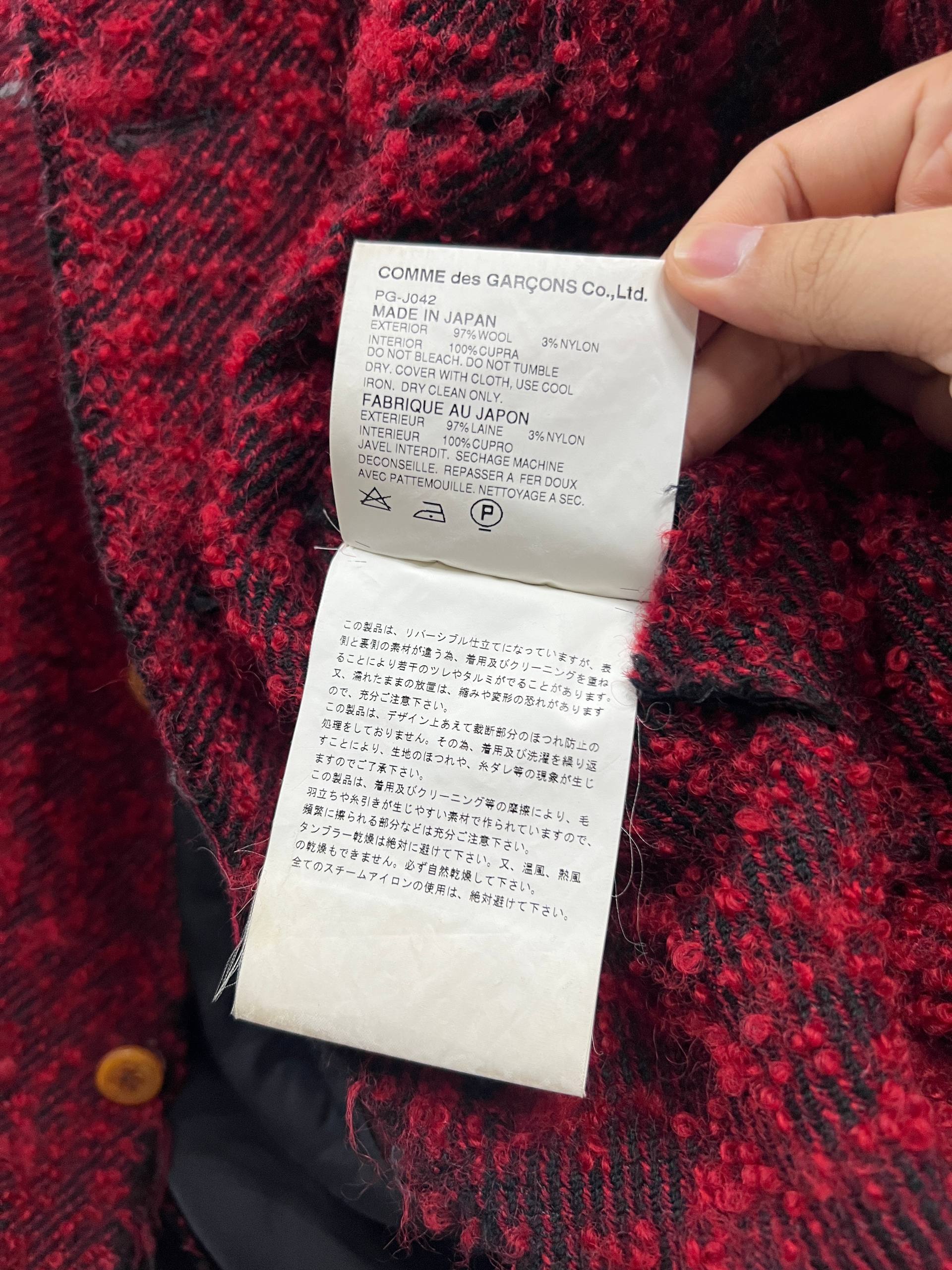 AW02 Comme Des Garcons Homme Plus “Four Blacks” Red Reversible Distressed Wool Jacket