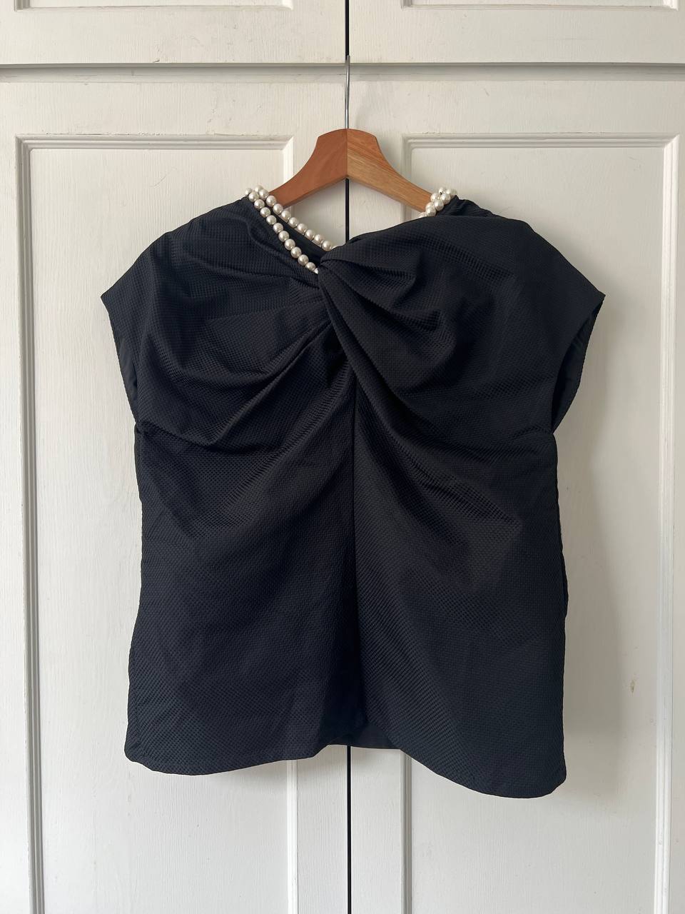 SS24 Junya Watanabe Bow Tie Pearl Scrunch Blouse
