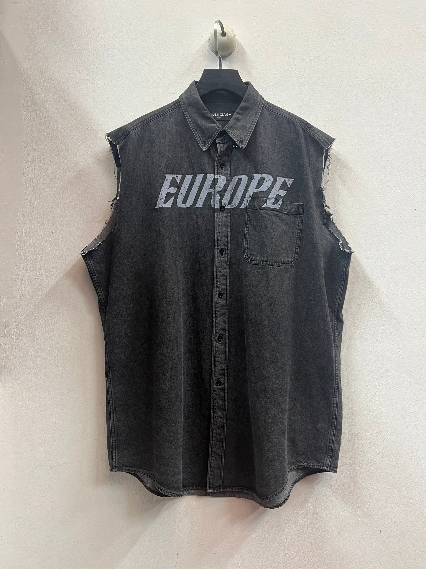 SS18 Balenciaga Europe Distressed Denim Vest