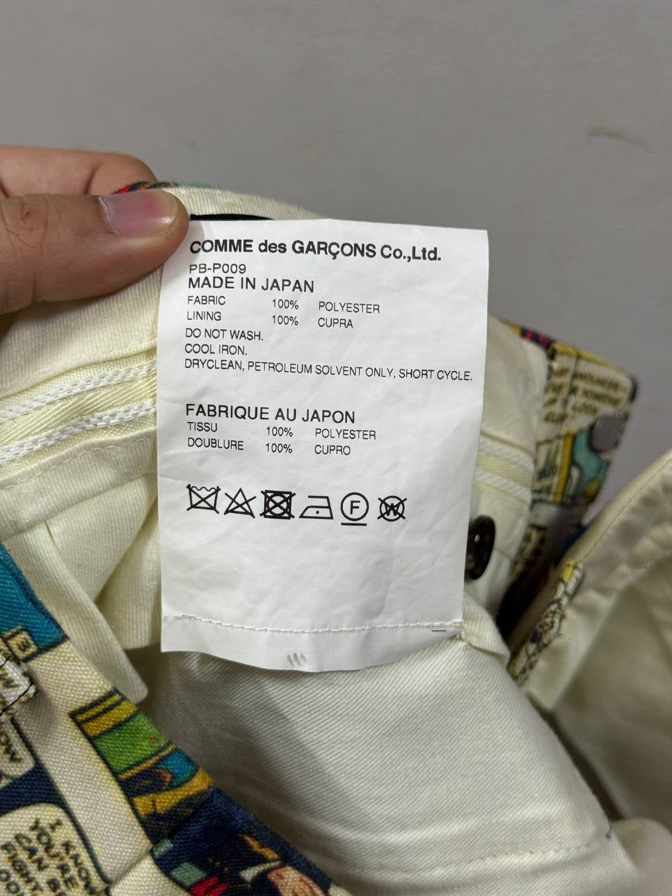 AW18 Comme Des Garcons Homme Plus “White Shock” Comic Strip Balloon Pants