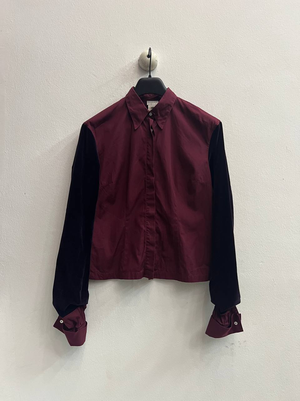 90s Dries Van Noten Velvet Sleeve Shirt