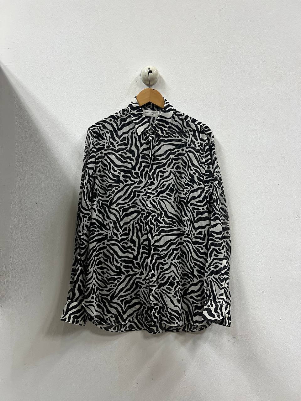 SS20 Saint Laurent Paris Zebra Print Sheer Wool Shirt