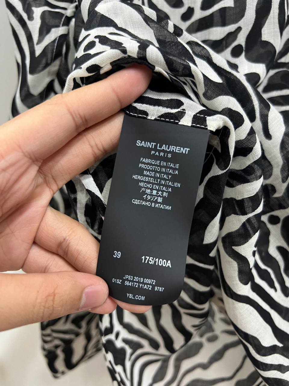 SS20 Saint Laurent Paris Zebra Print Sheer Wool Shirt
