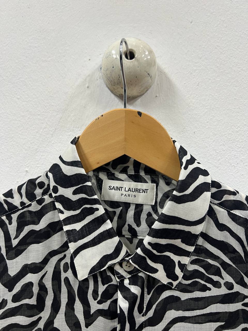 SS20 Saint Laurent Paris Zebra Print Sheer Wool Shirt