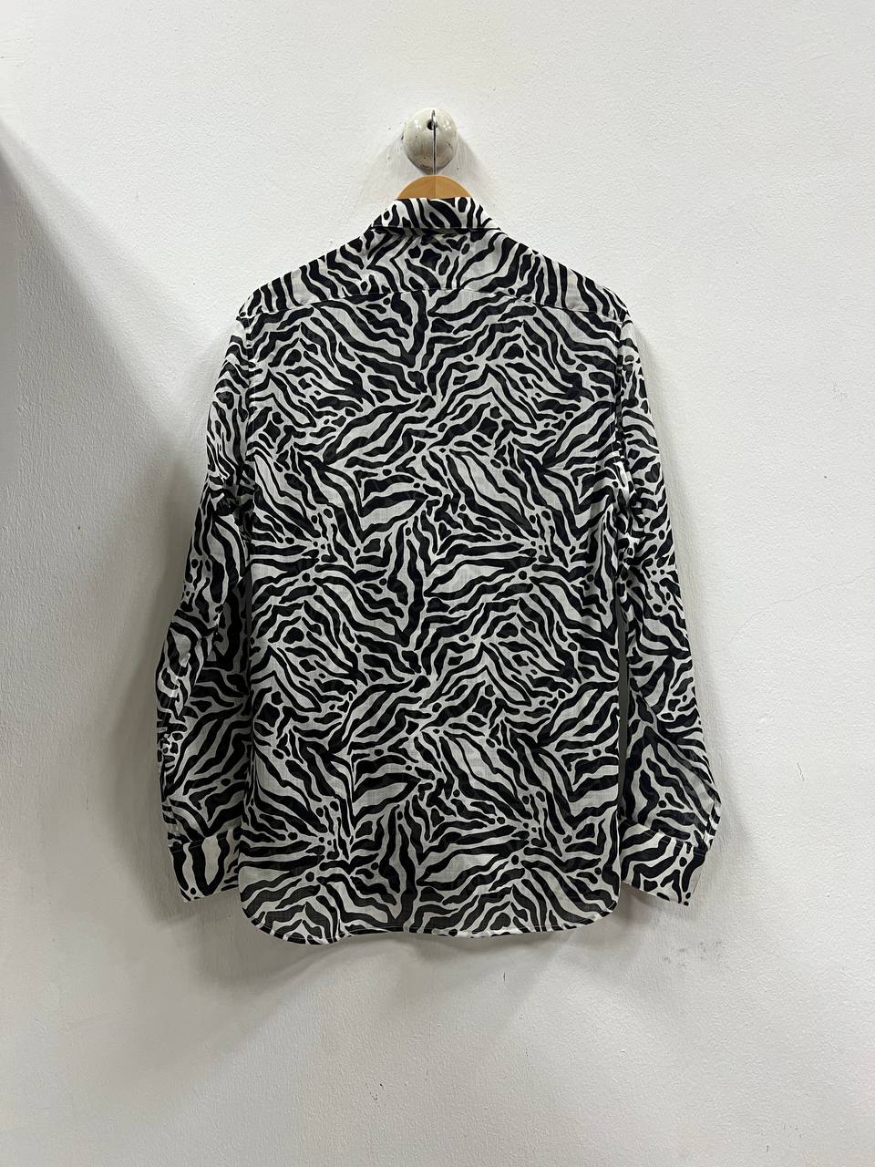 SS20 Saint Laurent Paris Zebra Print Sheer Wool Shirt