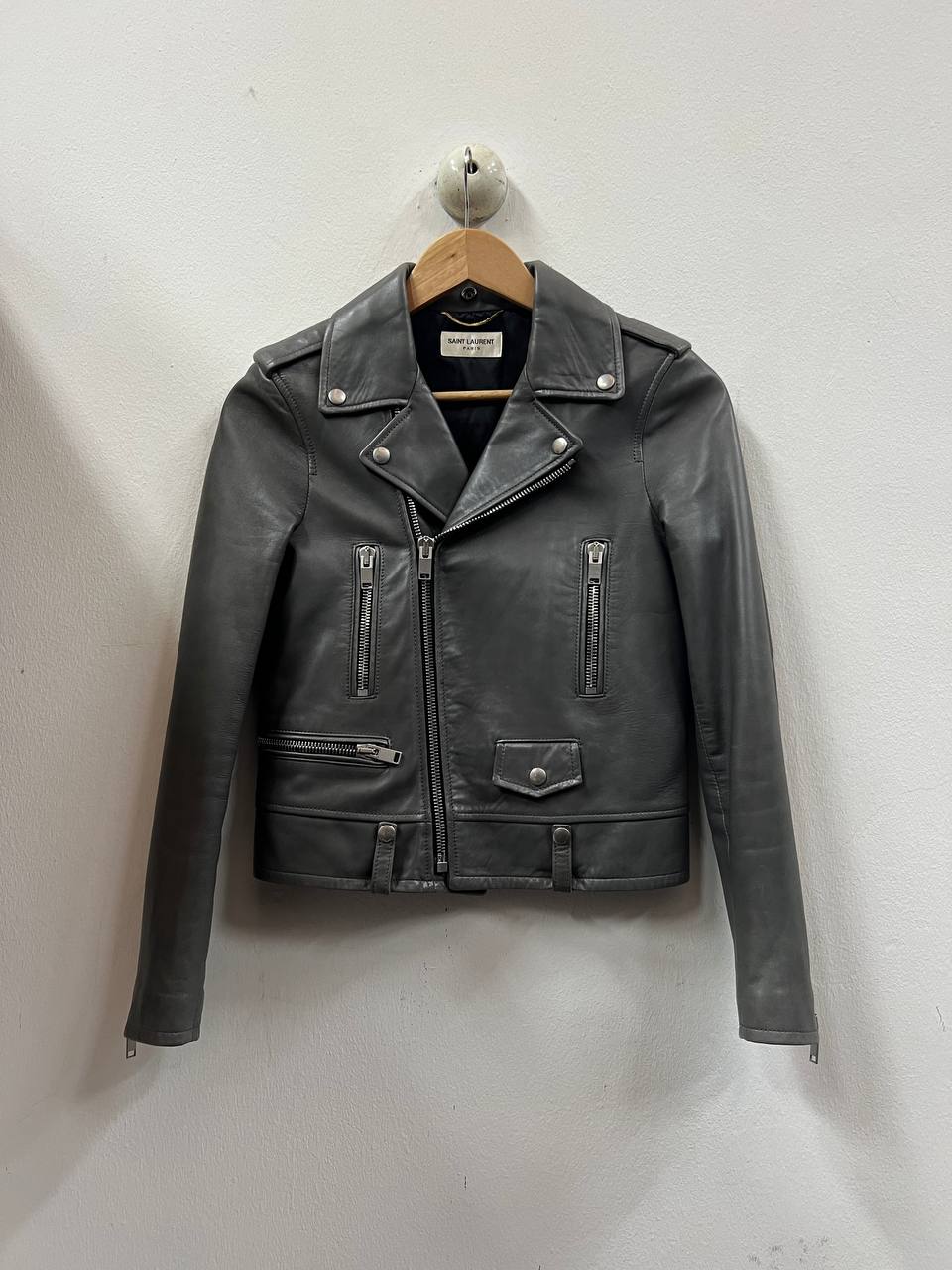 AW14 Saint Laurent Paris Grey L01 Biker Leather Jacket