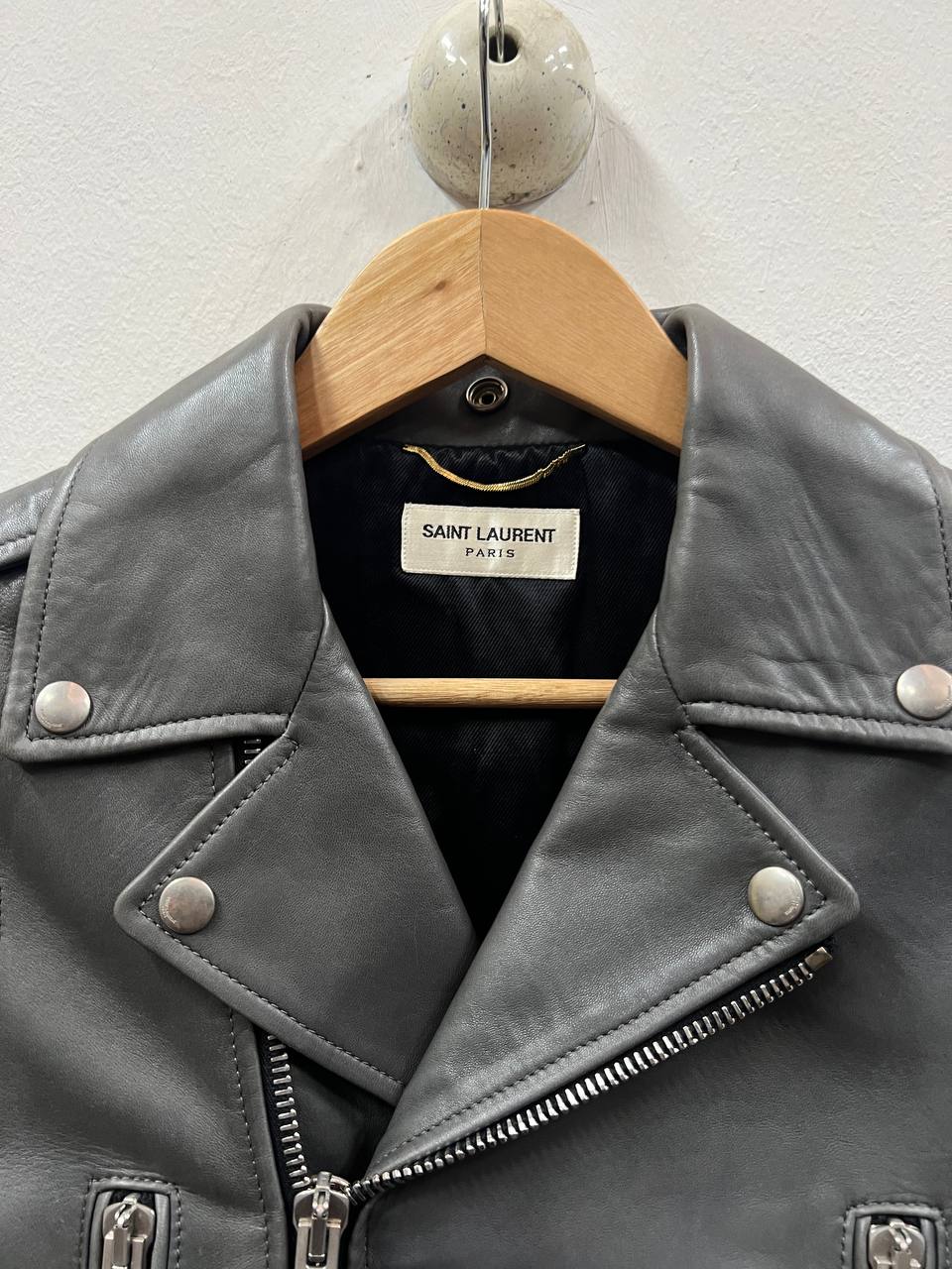 AW14 Saint Laurent Paris Grey L01 Biker Leather Jacket