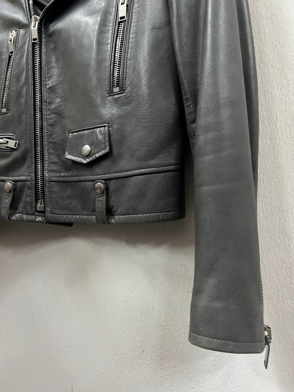 AW14 Saint Laurent Paris Grey L01 Biker Leather Jacket