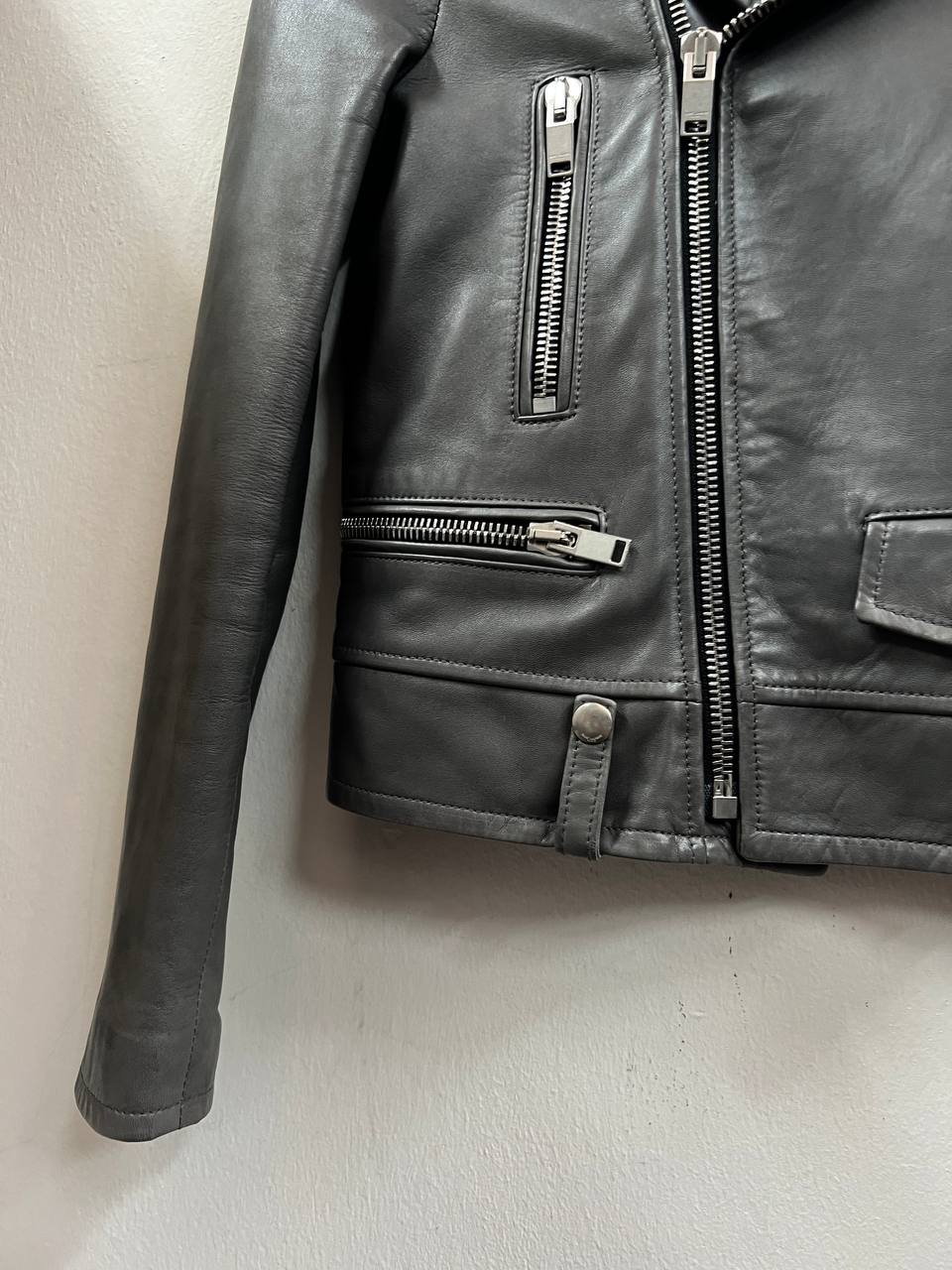 AW14 Saint Laurent Paris Grey L01 Biker Leather Jacket