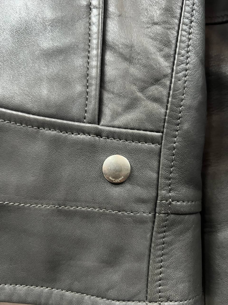 AW14 Saint Laurent Paris Grey L01 Biker Leather Jacket
