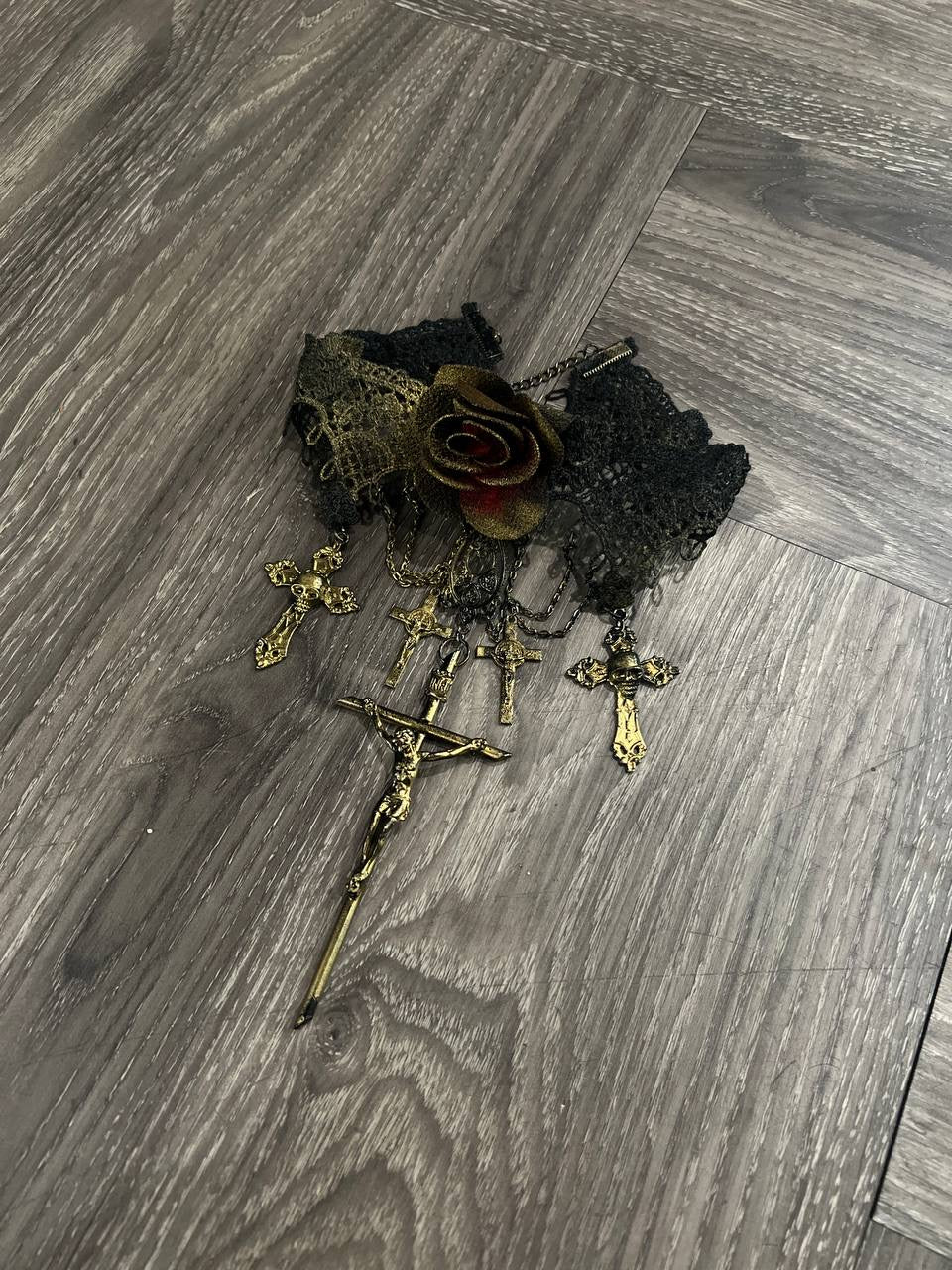 90s Jean Paul Gaultier SAMPLE Floral Lace Cross Necklace